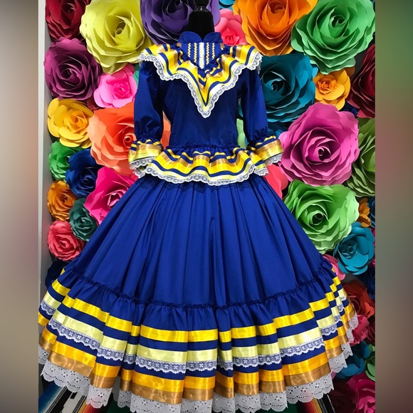 blue folklorico dress Jolie Moi Delylah V Neck Midi Dress, Blue Leopard – Jolie Moi Retail main image 1